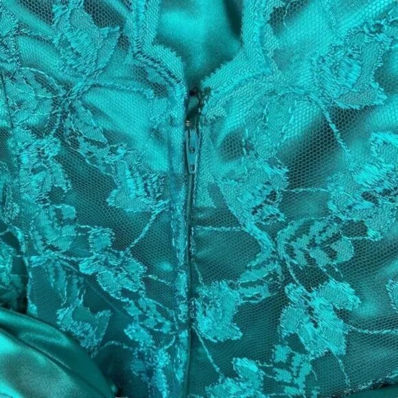 VINTAGE 80'S ILGWU UNION MADE WORKERS UNION TEAL/TURQUOISE FORMAL BOW DRESS 9 - Picture 13 of 16